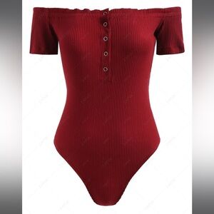 Red off shoulder one piece